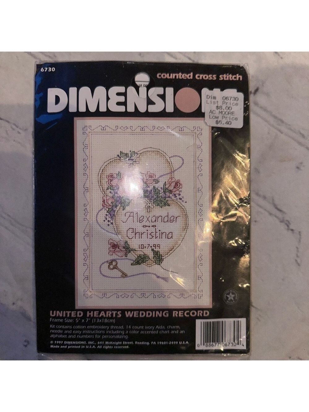 Vintage 1997 Sealed Dimensions United Hearts Wedding Record Cross Stitch Kit
